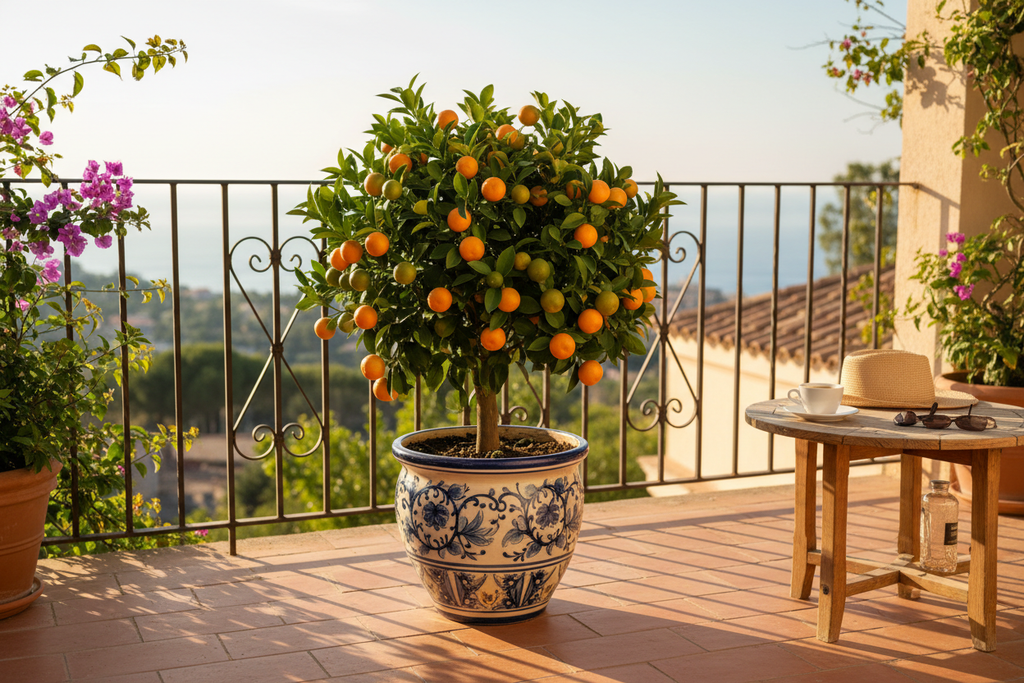 Calamondin on sunny patio lifestyle shot