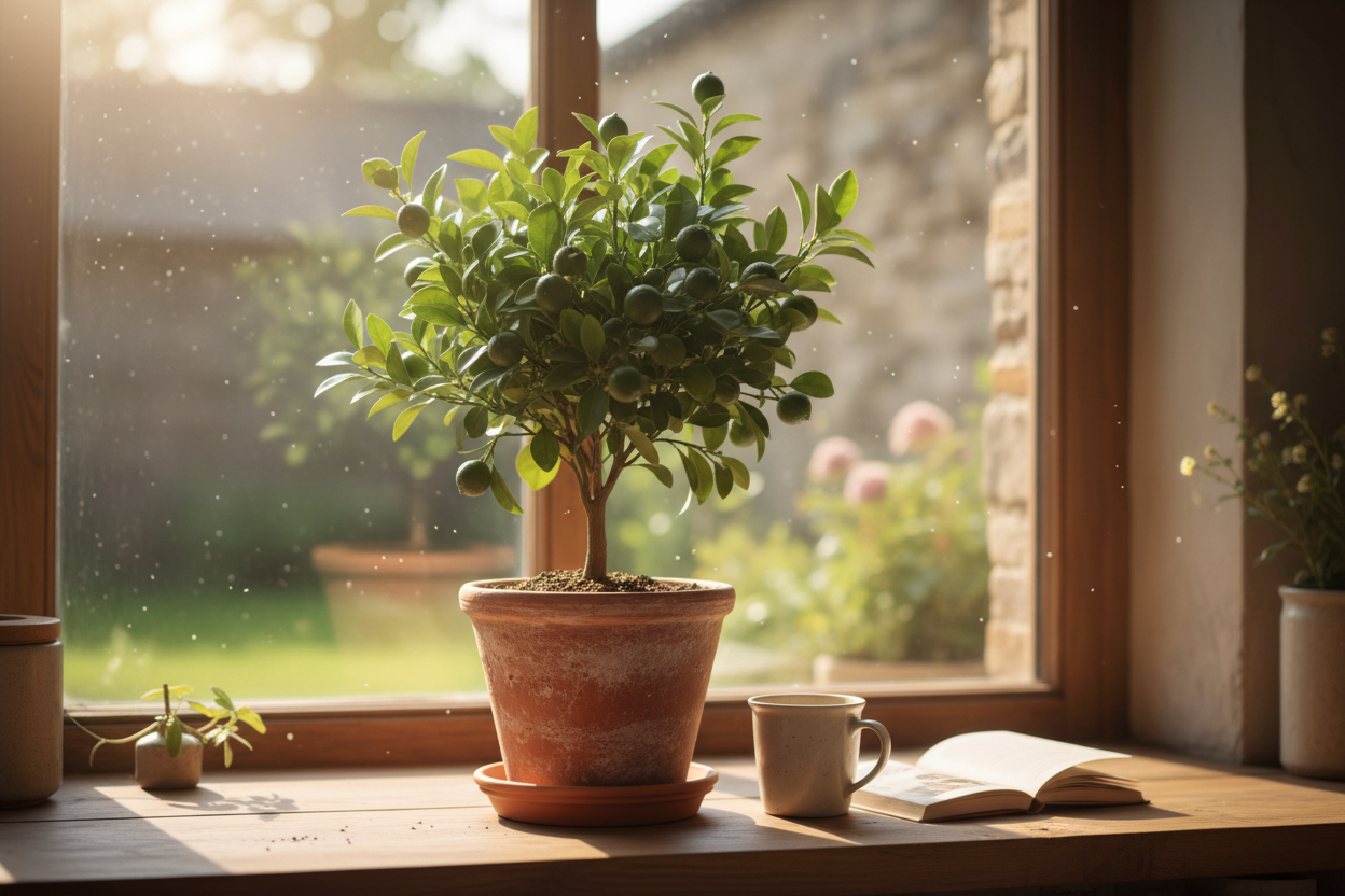 Citrus Mini Me Lime on sunny windowsill lifestyle shot