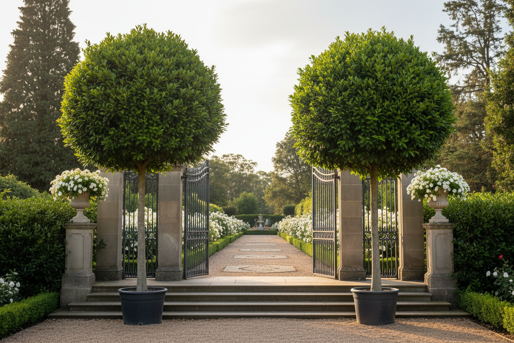 Syzygium Paniculatum 20L single ball formal garden lifestyle shot