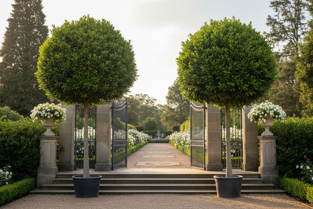 Syzygium Paniculatum 20L single ball formal garden lifestyle shot
