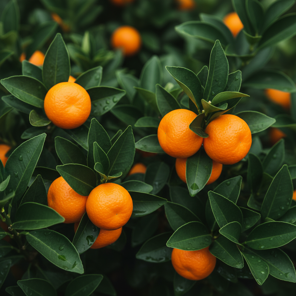 Calamondin close-up fruit and leaf detail