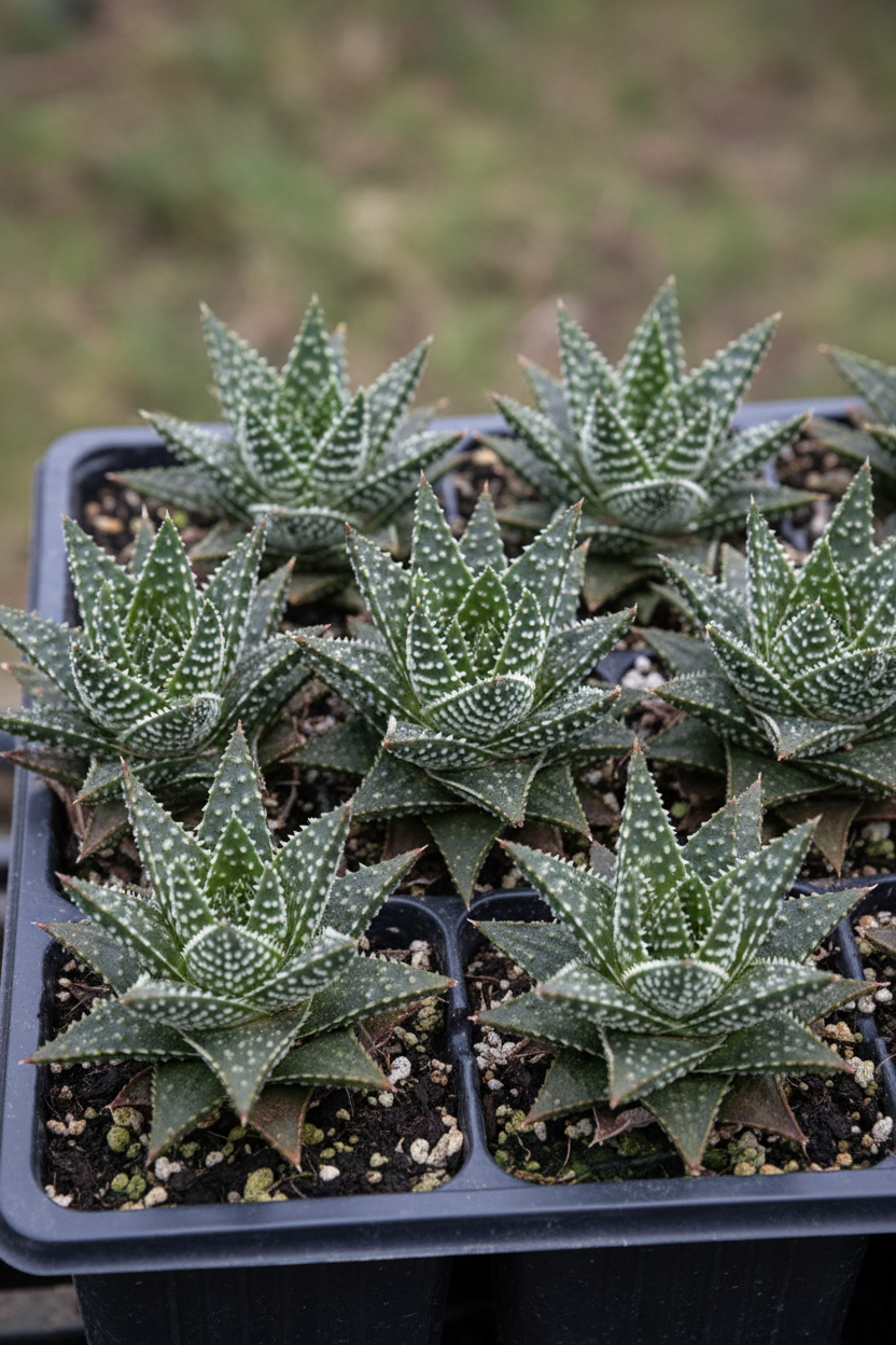 Aloe Aristata 6-pack compact rosettes with white tubercles, architectural succulent