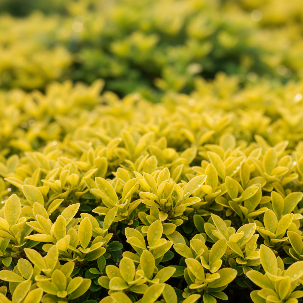 Durantha Compact Yellow golden foliage close-up detail